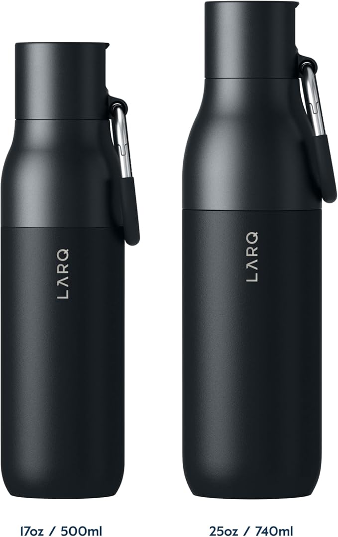 LARQ Bottle Filtered - Insulated Stainless Steel Water Bottle BPA Free with Nano Zero technology and long-lasting filters, Obsidian Black, 17oz