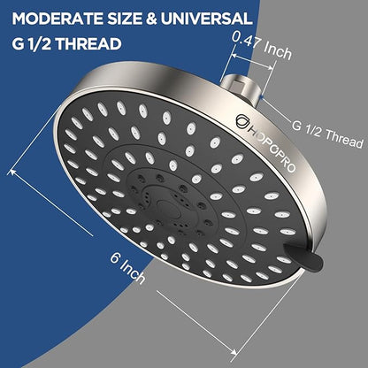 HOPOPRO 5-Mode High Pressure Shower Head - The Washington Post, NBC News, Today TV Show Recommended - High Flow Fixed Showerheads (6 Inch Brushed Nickel)