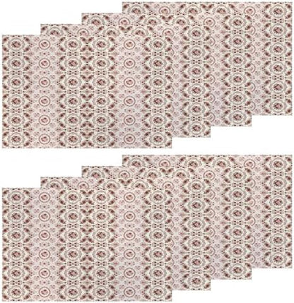 Shrahala Vintage Victorian Floral Set of 8 12 X 18 Inch Linen Placemats, Ornate Rose Scroll Burlap Table Mat Washable Double Layered Heat Insulation for Indoor