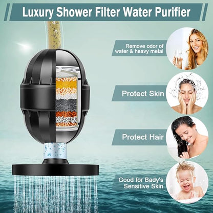 Taiker Filtered Shower Head, High Pressure Rainfall Shower Head/Handheld Shower Filter Combo, Luxury Modern Chrome Plated with 60'' Hose Anti-leak with Holder (Black)