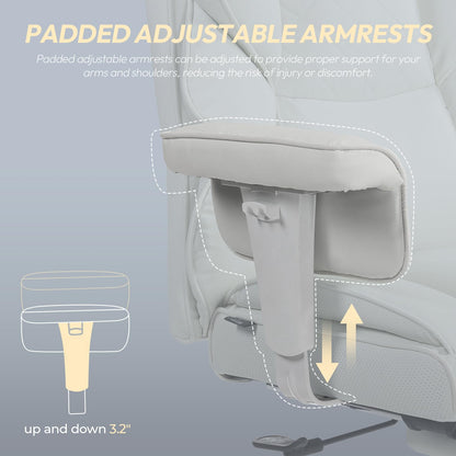 Big and Tall Office Chair with Pocket Spring Cushion, High Back Computer Gaming Chairs with Adjustable Armrests and Lumbar Support,Executive Desk Chairs with Footrest(PU Leather,White)
