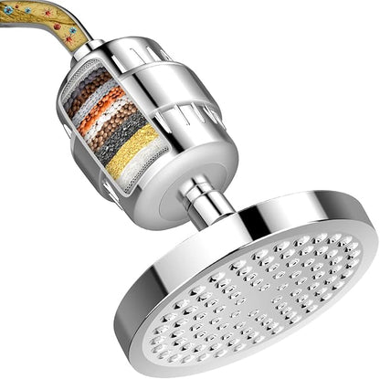 FEELSO Shower Head and 15 Stage Shower Filter, High Output Hard Water Softener Showerhead with Filter Cartridge for Hard Water Remove Chlorine and Harmful Substances