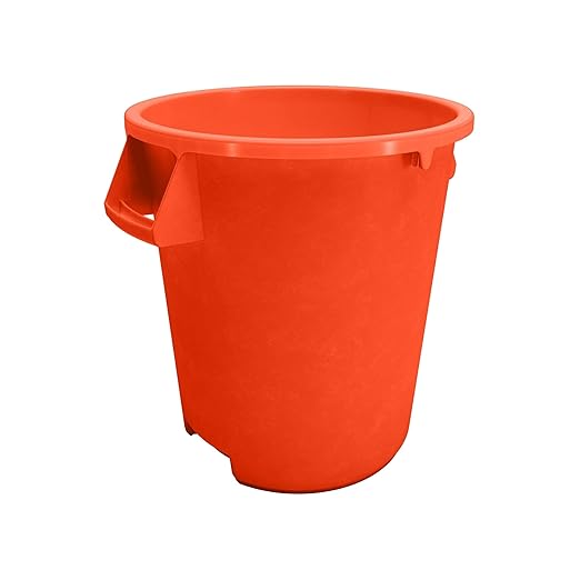 SPARTA Bronco Waste Container Trash Container, Round Trash Bin for Disposal, 10 Gallons, Orange, (Pack of 6)