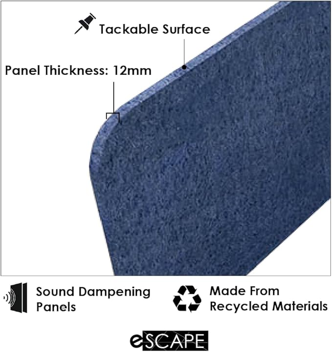 Escape 12" Freestanding Desk Divider | Eco-Friendly Acoustic Privacy Screen | Noise Reducing Desk Partition | 47" Wide | Sky Blue