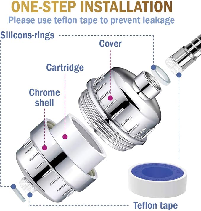 Bath Beyond Shower Filter Vitamin C 15 Stage High Output Water Filter With cartridge for Hard Water - Shower Head Filter Rose Gold