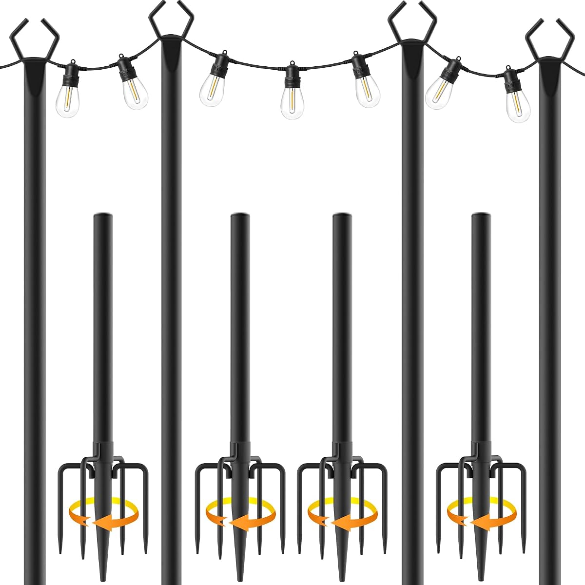 10Ft String Light Poles 4 Pack,Light Poles for Outside Lights,Outdoor with Fence Brackets Hanging Lights,Metal Stand Deck Patio Backyard