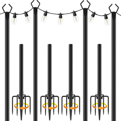 10Ft String Light Poles 4 Pack,Light Poles for Outside Lights,Outdoor with Fence Brackets Hanging Lights,Metal Stand Deck Patio Backyard