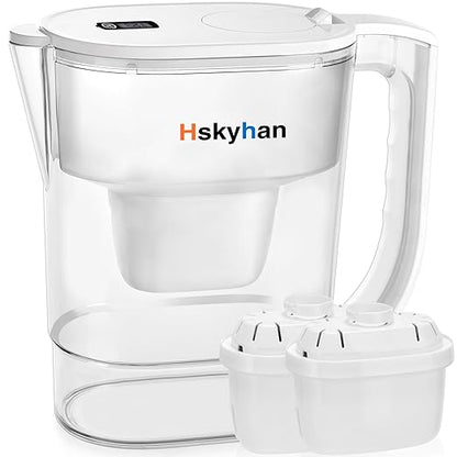 Hskyhan Alkaline Water Filter Pitcher - 3.8 Liters Improve PH, 2 Long Lasting Cartridge Included, BPA Free, 7 Stage Filtration System to Purify, White