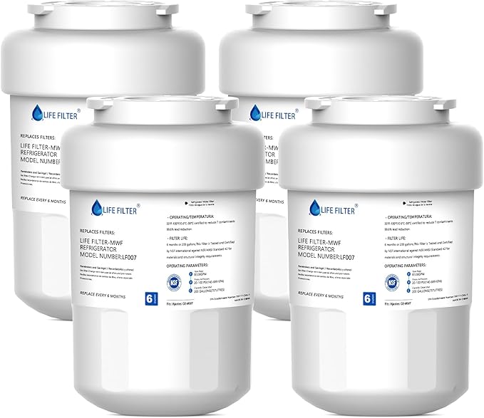 Lifefilter Replacement for MWF Refrigerator Water Filters, MWFP, HDX FMG-1, MWFA, GWF, GSE25GSHECSS, WFC1201, RWF1060, 197D6321P006, 9991, PC75009, 4 Pack