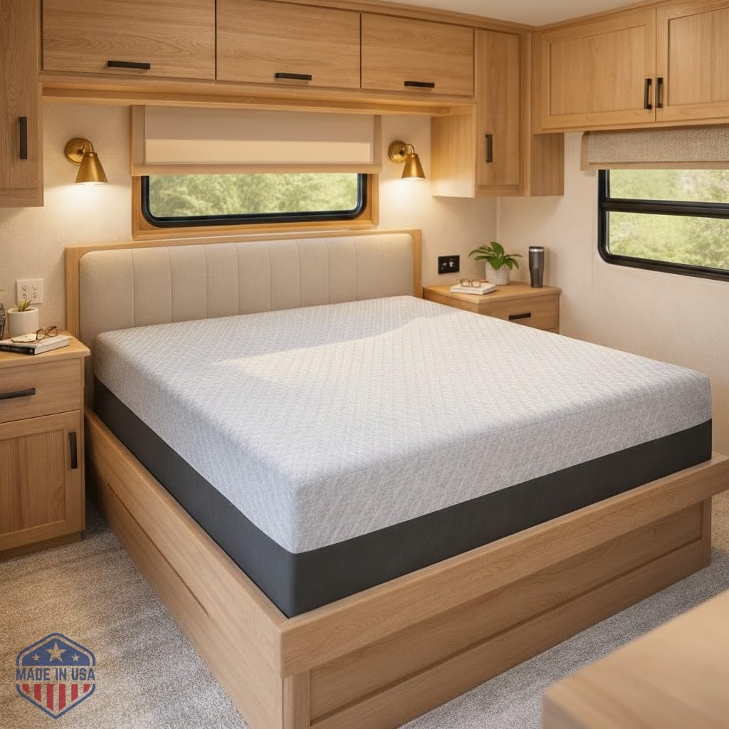 8 Inch RV Short Queen Mattress, Made in The USA, CertiPUR-US®, Oeko-Tex®, and Fiberglass-Free™ Certified Cooling Memory Foam Camper Bed - Firm