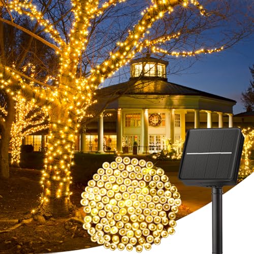Solar String Lights Outdoor Waterproof- 40 FT 100 LED Solar Powered String Lights with 8 Lighting Modes, IP65 Waterproof Solar Christmas Lights for Outdoor Outside Tree Party Decor, Warm White