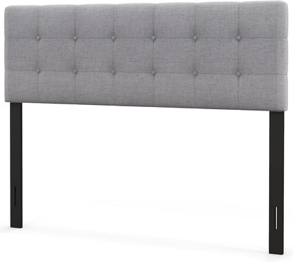 Linen Upholstered Headboard, Adjustable Width Button Tufted Headboard Only with Solid Wood Legs, Attach Frame, Rectangular Headboard for Queen Full Size Bed, Gray
