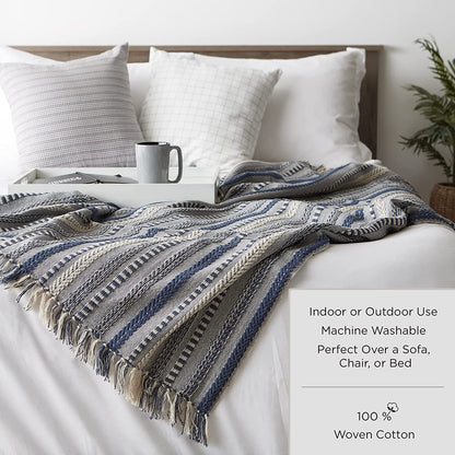 Rustic Farmhouse Double Diamond Woven Throw, 50X60, Stone