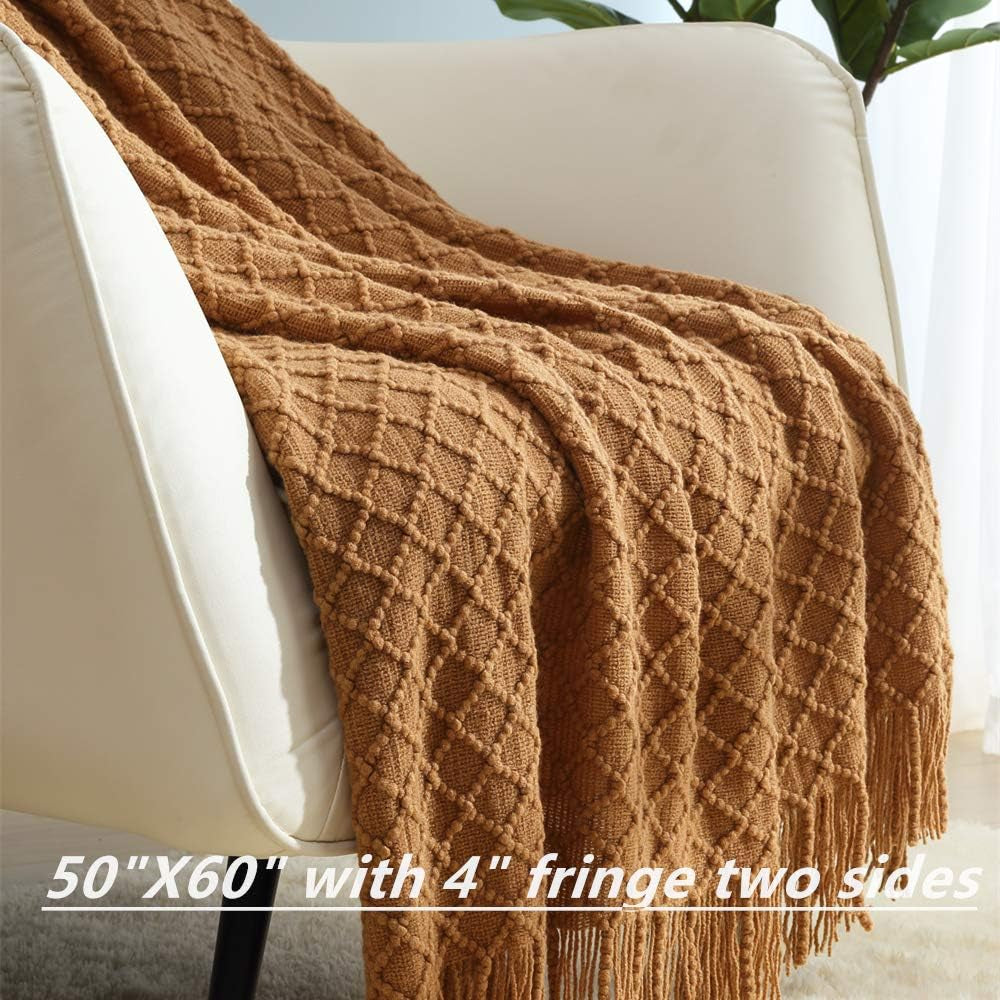 Home Farmhouse Decor Rustic Couch Sofa Chair Bed Throw Blanket, Soft Warm Light Weight for Travelling in Spring Summer (50''X60'' Brown)