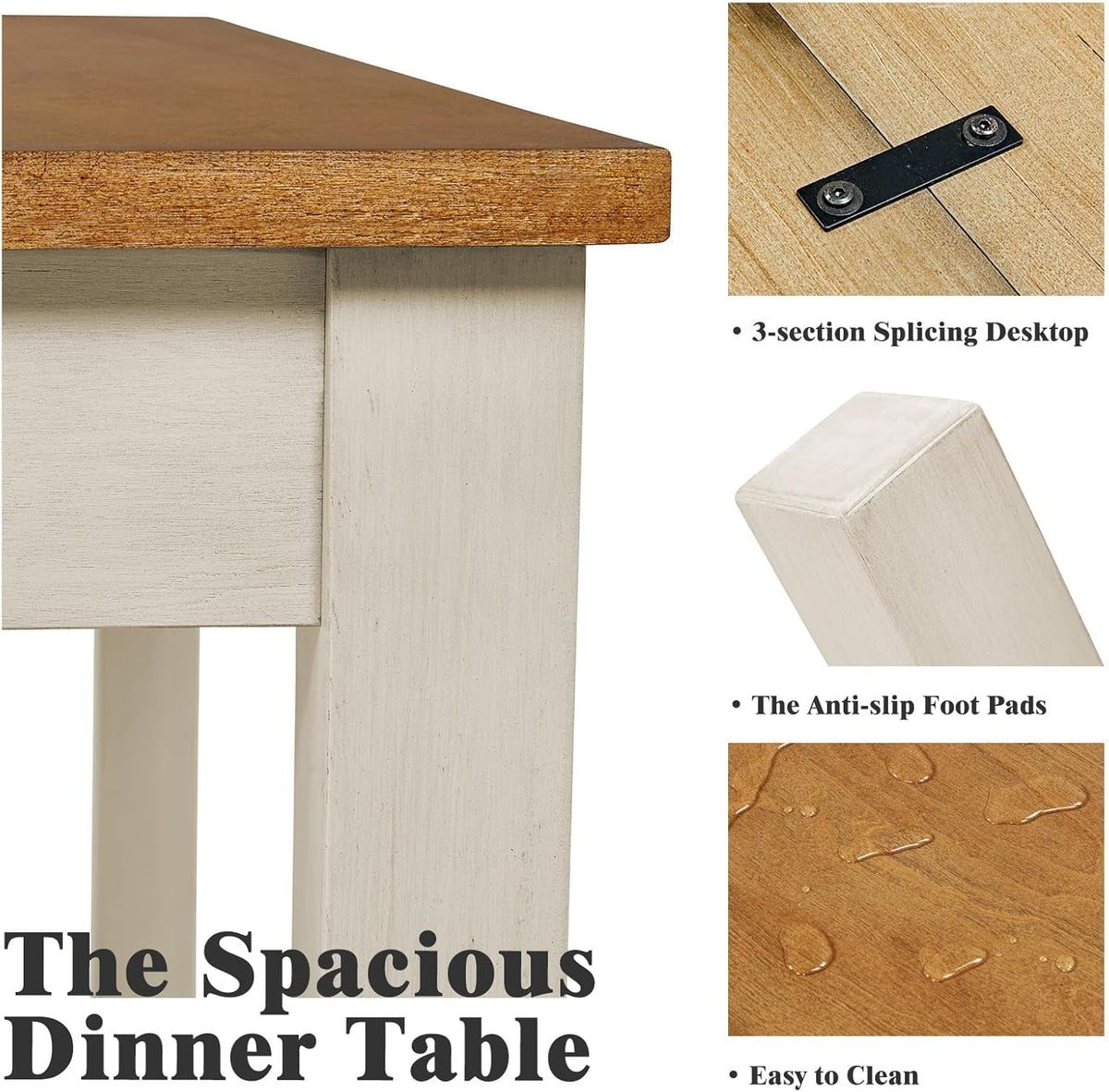 7-Piece Farmhouse Dining Set, 60-Inch Table, Rustic Cream