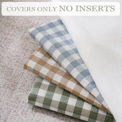 2 Pack Taupe/Brown Plaid Ruffle Throw Pillow Covers Farmhouse Checkered Chic Washed Cotton Pillowcases Gingham Pillow Shams for Bed, Sofa, Living Room-20"X20" Brown