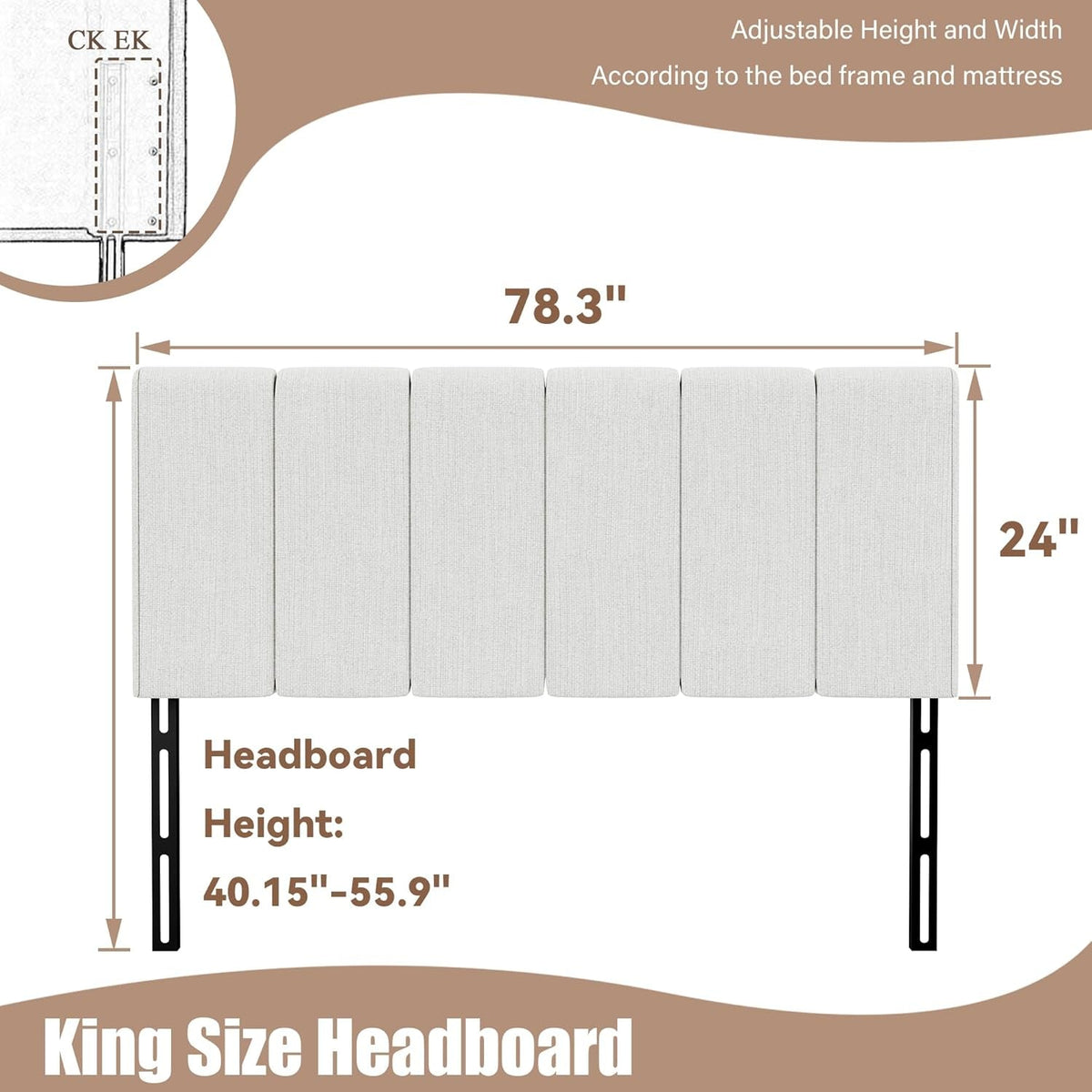King Headboard Upholstered Headboards for King Size Bed Headboard Panels Adjustable Height Grayish White Linen Head Board