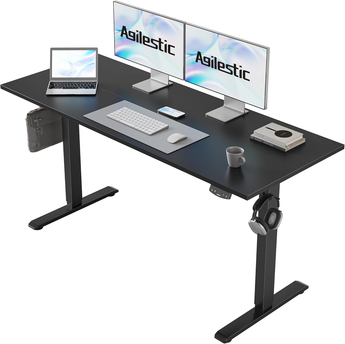 Electric Standing Desk, 55 X 24 Inches Height Adjustable Desk, Sit Stand up for Work Office Home, Ergonomic Rising Gaming Computer Table with Memory Preset, Black