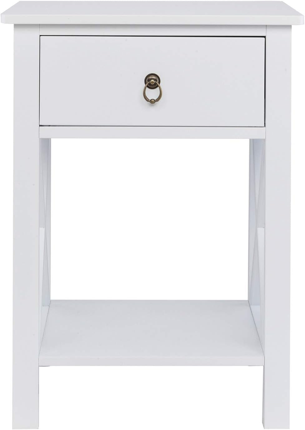 Farmhouse Nightstand Set of 2 with Drawer and Shelf, White