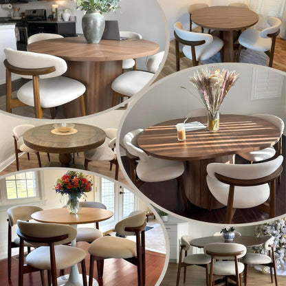 Wooden Dining Chairs Set of 4, Modern Fabric Upholstered Kitchen Side Chairs, Farmhouse Dining Room Chair with Foot Pegs, Beige