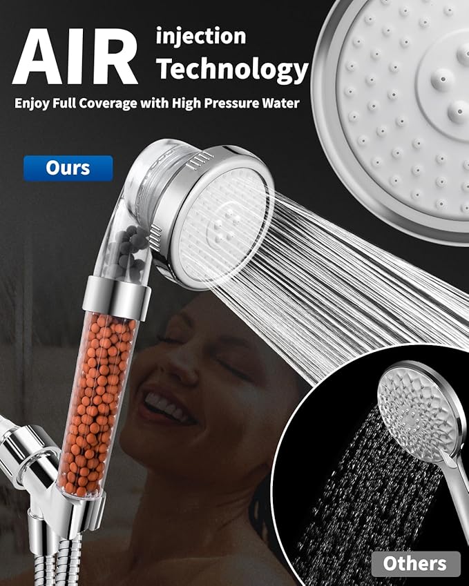 Luxsego Filtered Shower Head for Hard Water, High Pressure 3 Modes Shower Heads with Handheld Spray, Water Softener Showerhead Set with Mineral Beads to Remove Chlorine & Fluoride for Dry Hair & Skin