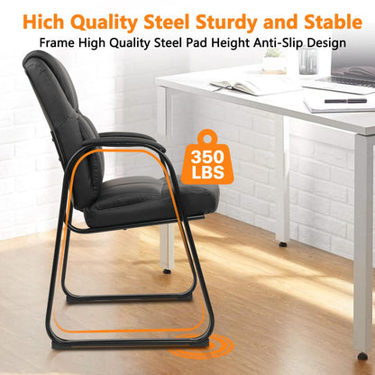4 Pack, Leather Guest Chair with Padded Arm Rest for Reception Meeting Conference and Waiting Room Side Office Home Black with Sled Base