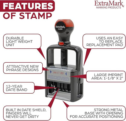 Heavy Duty Style Office Date Stamp with Completed - Self Inking Dater - Style C - Blue & Red Ink Color
