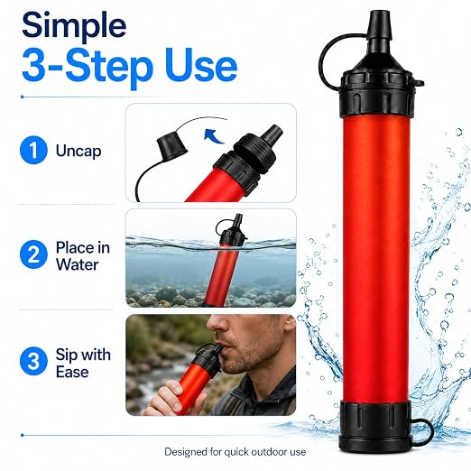 Water Filter Straw, Emergency Water Purefier, 1500 Liters/396 Gallon Capacity, Portable Filtration System for Camping, Hiking, Travel, Biking (1PCS)