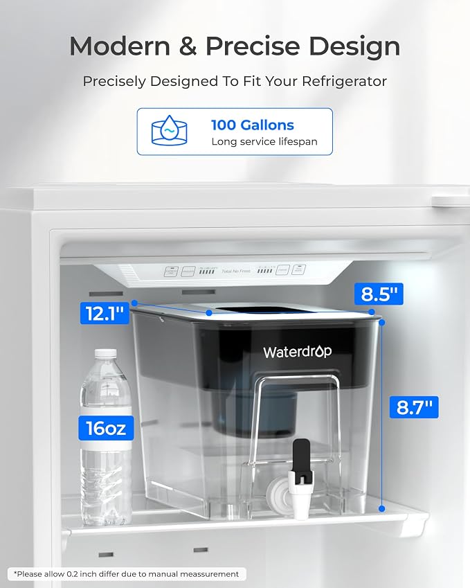 Waterdrop WFD-22L-A Alkaline Water Filter Dispenser, Large 40-Cup, Black | 100-Gallon Water Filter Pitcher, Healthy, Clean & Toxin-Free Mineralized Alkaline Water, BPA Free