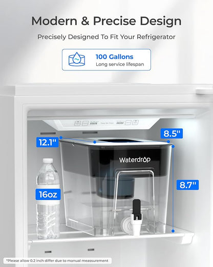 Waterdrop WFD-22L-A Alkaline Water Filter Dispenser, Large 40-Cup, Black | 100-Gallon Water Filter Pitcher, Healthy, Clean & Toxin-Free Mineralized Alkaline Water, BPA Free