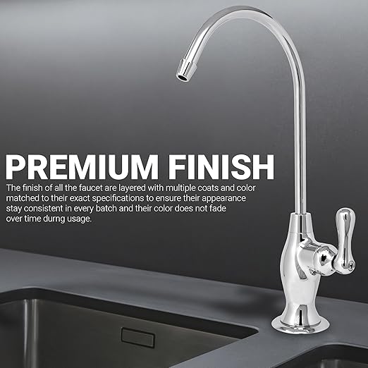 Metpure Airgap RO Faucet with 3-Connection Ports. NSF Certified Reverse Osmosis Drinking Water Filtration System Water Dispenser (Chrome) with Pre-Inserted Tubing and Install Tool. Vase Style.