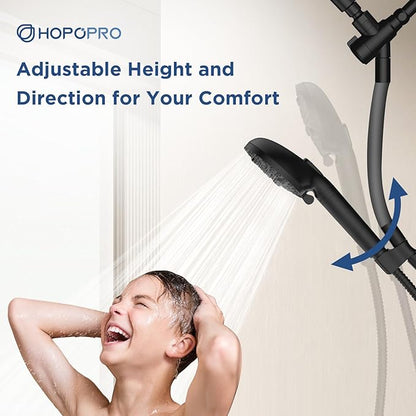 Dual Filtered Handheld Shower Heads Combo, HOPOPRO 15-Mode High Pressure Rainfall Showerheads Combo Set with Filter, for Hard Water, Removes Chlorine, Improves Skin Hair Condition, Matte Black
