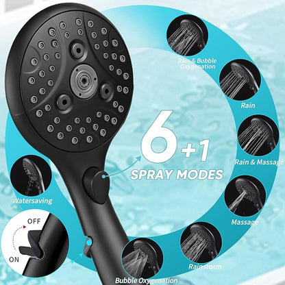 10'' Dual 20 Stage Filtered Shower Head with Handheld, 6 Spray Settings Handheld Shower Head High Pressure Rainfall Filter Combo with 12'' Adjustable Extension Arm, 71'' Shower Hose (Matte Black)
