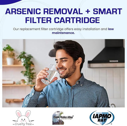 Crystal Quest Arsenic Removal + SMART Filter Cartridge 4-5/8" x 20" - Reduces Arsenic,Long-Lasting, Easy Installation, Heavy-Duty Water Filtration