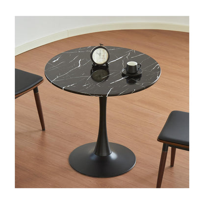 Round Dining Table, 31.5" Circle Tulip Table with Thickened Tabletop & Metal Pedestal, Mid Century Modern Bistro Table for Kitchen, Small Places, Living Room, Cafe (Marble Pattern Black)