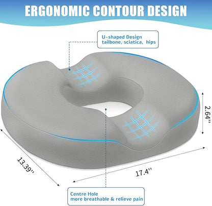 BlissTrends Donut Pillow Seat Cushion,Donut Chair Cushions for Postpartum Pregnancy & Hemorrhoids,Tailbone Pain Relief Cushion,Memory Foam Lifting Cushions for Office&Home Chairs (Light Grey)