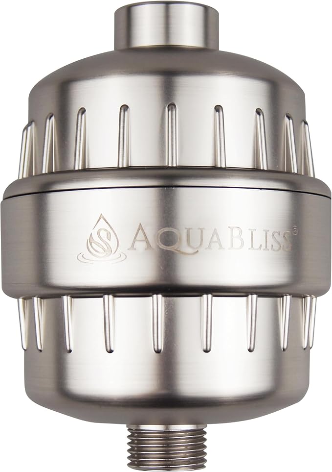 AquaBliss High Output Revitalizing Shower Filter - Reduces Dry Itchy Skin, Dandruff, Eczema, and Dramatically Improves The Condition of Your Skin, Hair and Nails - Brushed Nickel (SF100-BN)