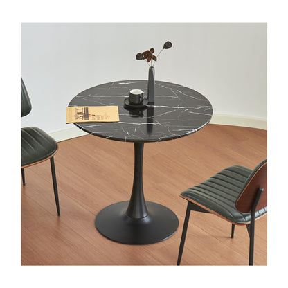 Round Dining Table, 31.5" Circle Tulip Table with Thickened Tabletop & Metal Pedestal, Mid Century Modern Bistro Table for Kitchen, Small Places, Living Room, Cafe (Marble Pattern Black)