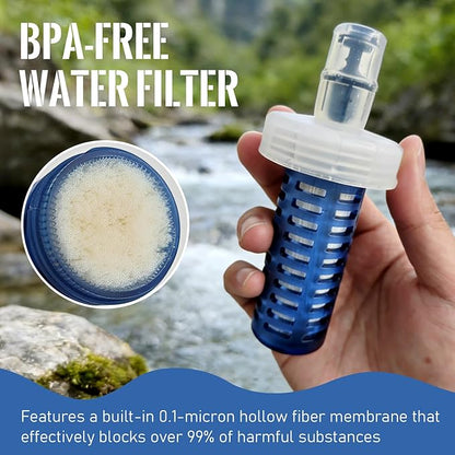700ML Collapsible Water Bottle with Filter for Hiking, Camping & Travel - TPU Soft Flask, 0.1 Micrometer Hollow Fiber Membrane for Clearer, Better Tasting Outdoor Water(Blue)
