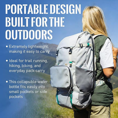 1L Collapsible Water Bottle with Filter for Hiking, Camping & Travel - TPU Soft Flask, 0.1 Micrometer Hollow Fiber Membrane for Clearer, Better Tasting Outdoor Water(Blue)