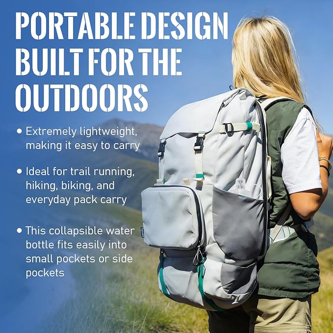 700ML Collapsible Water Bottle with Filter for Hiking, Camping & Travel - TPU Soft Flask, 0.1 Micrometer Hollow Fiber Membrane for Clearer, Better Tasting Outdoor Water(Blue)