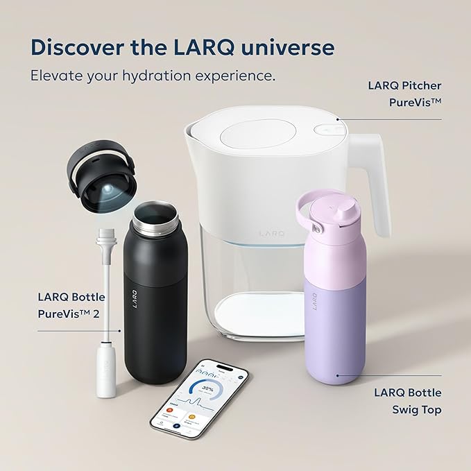 LARQ Bottle PureVis 25 oz - Self-Cleaning and Insulated Stainless Steel Water Bottle with UV Water Purifier and Award-winning Design | Reusable & Travel Friendly, Granite White