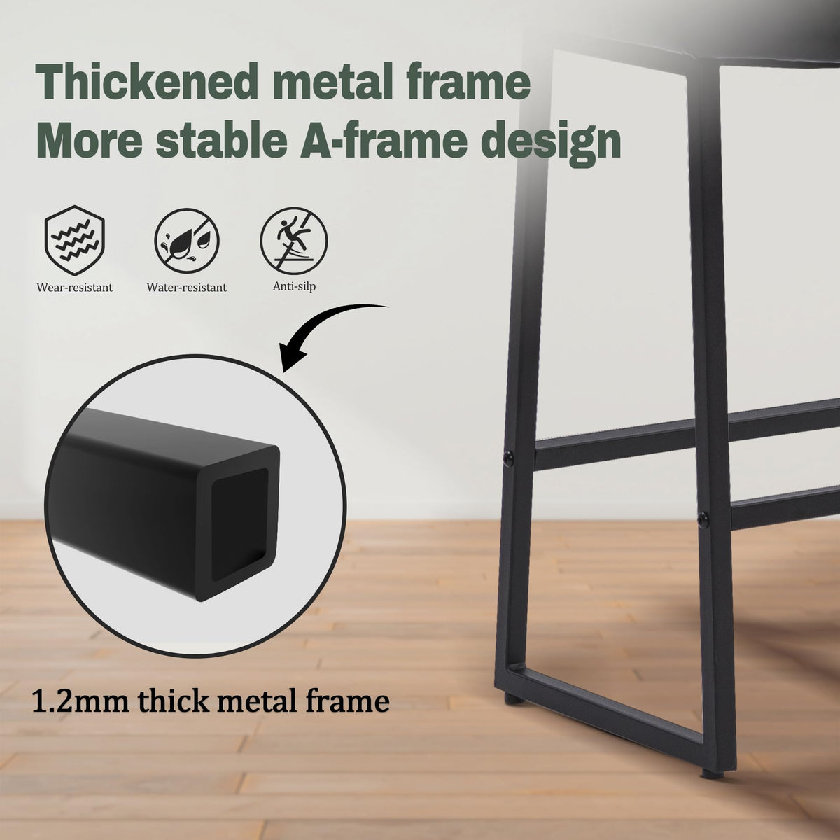 Black Modern Bar Stool for Kitchen Counter Backless Counter Height Barstool with Upholstered Faux Leather Seat and Metal Frame Industrial 24 inch Bar Chair