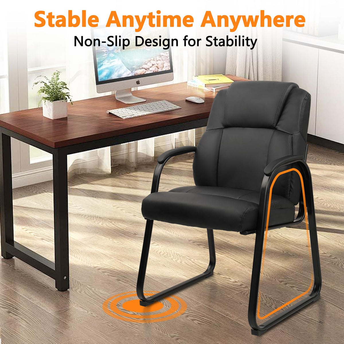 4 Pack, Leather Guest Chair with Padded Arm Rest for Reception Meeting Conference and Waiting Room Side Office Home Black with Sled Base