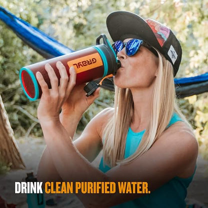 GRAYL GeoPress 24 oz Water Purifier Bottle - Filter for Hiking, Camping, Survival, Travel (Wanderer Red)