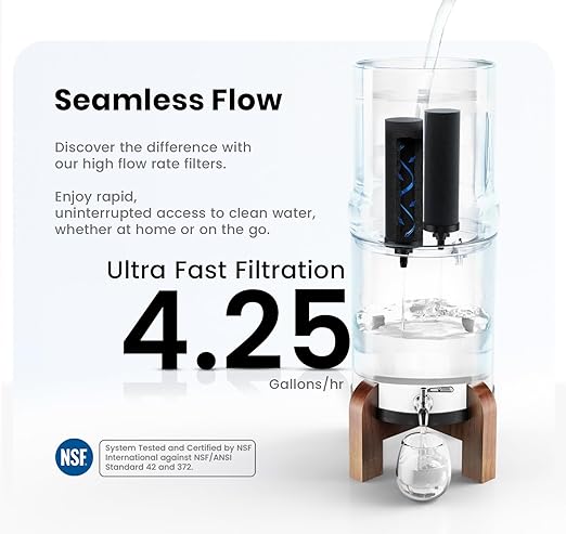 Phoenix Gravity - 4.25 G Gravity Water Filter System AISI 304 Stainless Steel Gravity Fed Water Filter System NSF/ANSI 42 & 372 Certified 2 Carbon Filter Elements & Free Stainless Steel Water Spigot