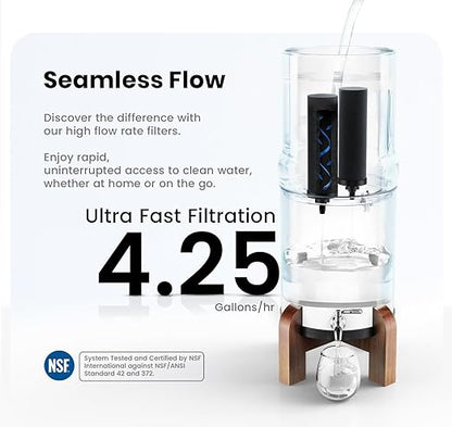 Phoenix Gravity - 4.25 G Gravity Water Filter System AISI 304 Stainless Steel Gravity Fed Water Filter System NSF/ANSI 42 & 372 Certified 2 Carbon Filter Elements & Free Stainless Steel Water Spigot