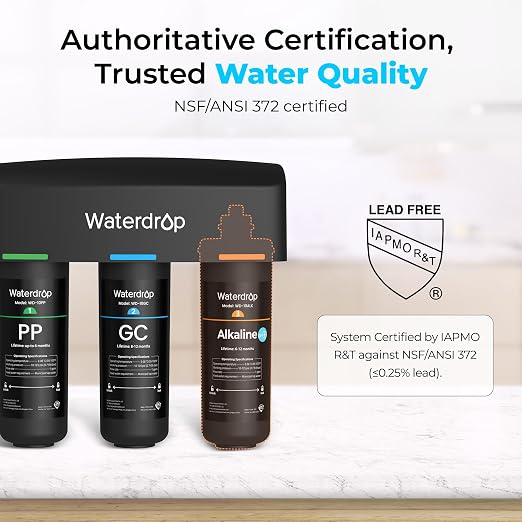 Waterdrop TSB-ALK 8 Layer Slightly Alkaline Under Sink Water Filter System | Reduces PFAS, PFOA/PFOS, Fluoride, Chlorine, Bad Taste & Odor, with Dedicated Faucet, Under Sink Water Filtration System