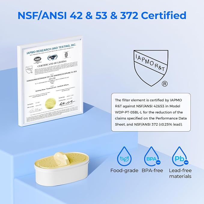 [Original] Waterdrop PF01A-P Upgrade NSF 53 & 42 & 372 Certified Filter | Replacement for Waterdrop Pitcher and Dispenser, Reduces Lead, PFAS, PFOA/PFOS, Chlorine, Cadmium, Copper, Mercury, 2 Pack