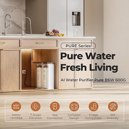 VIOMI Pure B6W 600 GPD Reverse Osmosis System, TDS Reduction, 7-Stage Tankless RO System, Under Sink Water Filter with Faucet, NSF/ANSI 372 & 58 Certified, 2:1 Pure-to-Drain, Wi-Fi Enabled APP Control